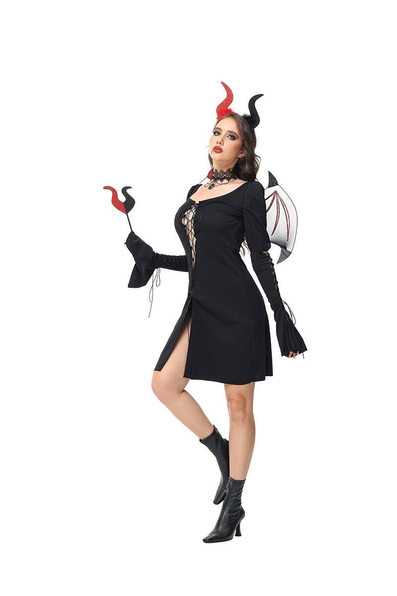 Halloween Gothic Dark Devil Wings Witch Costume Cosplay Wizard Performance Outfit
