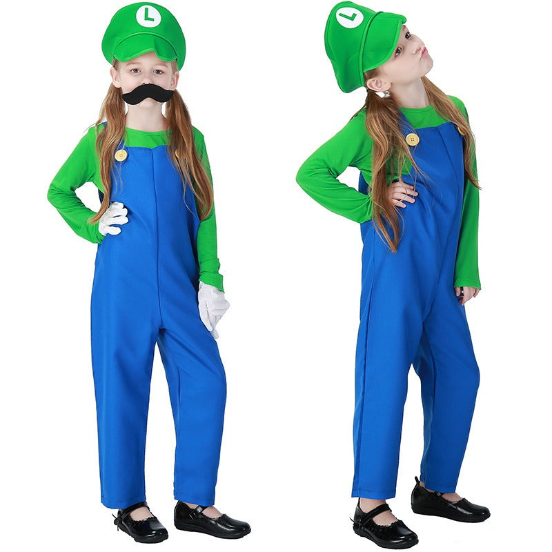 Adult Halloween Mario Cosplay Costume – Plumber Overalls Group Stage Performance Outfit