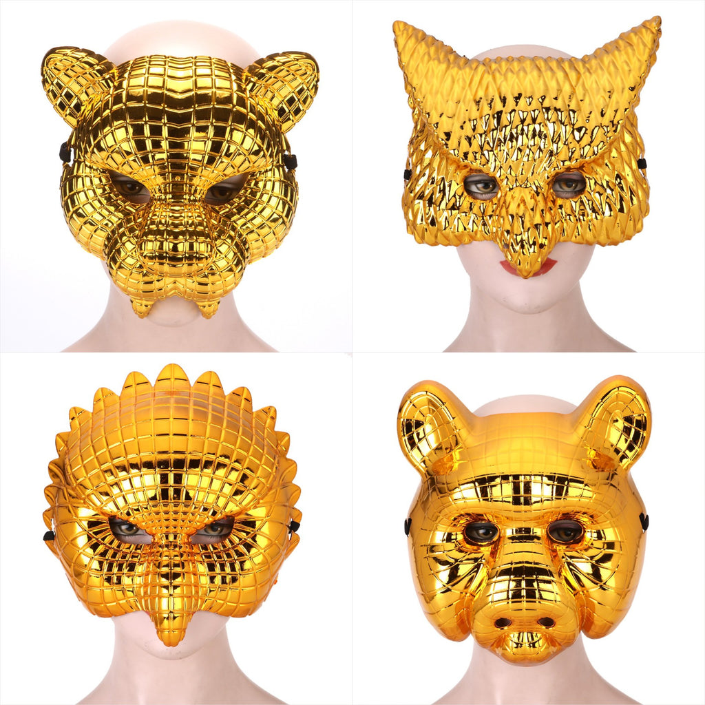 Halloween Lion Leopard Owl Pig Head Electroplated Mask  Popular Movie Theme Costume Party Prop