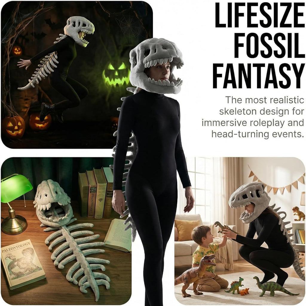 Dinosaur Skull Halloween Hoodie, Funny Plush T-Rex Bone Costume