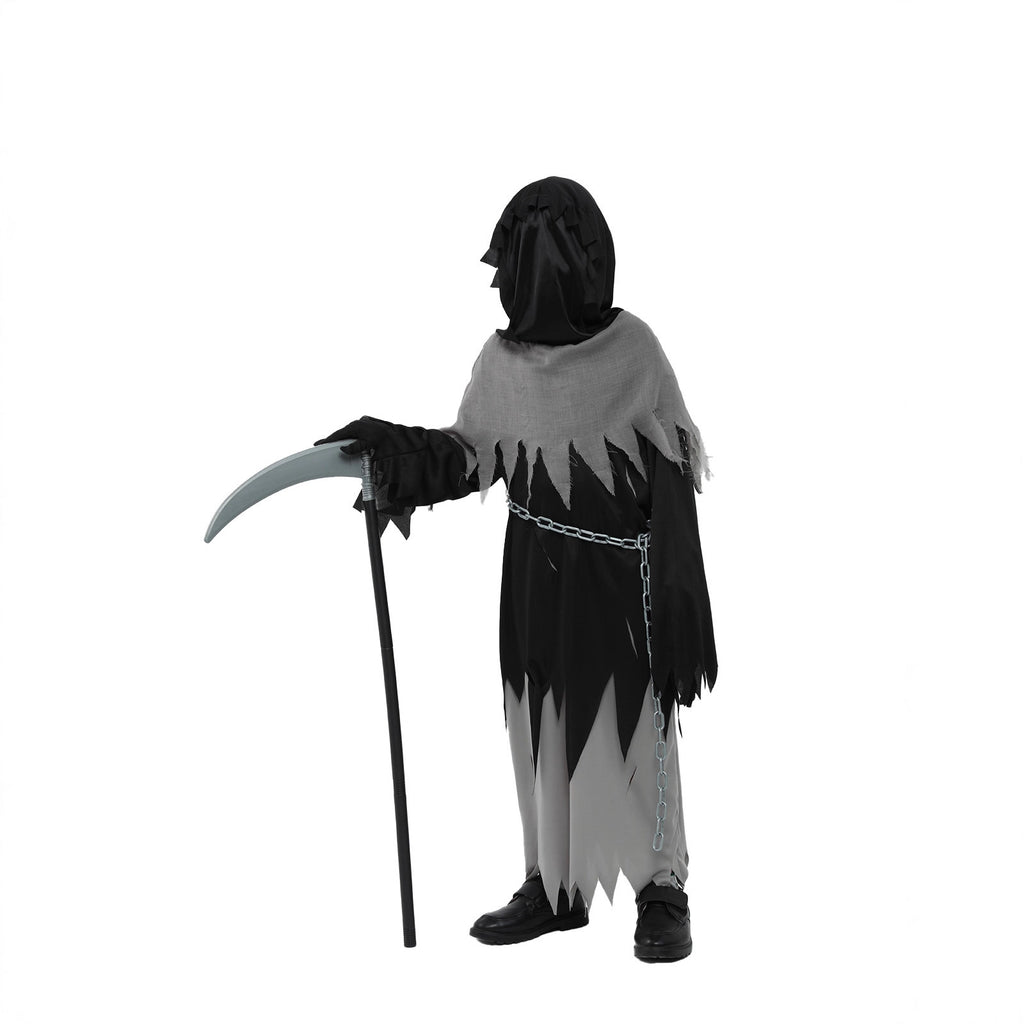 Horror Grim Reaper Cosplay Costume for Kids, Halloween Monster Outfit with Scythe
