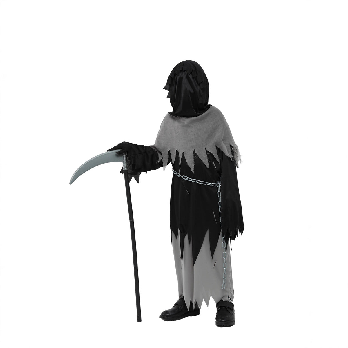 Horror Grim Reaper Cosplay Costume for Kids, Halloween Monster Outfit with Scythe