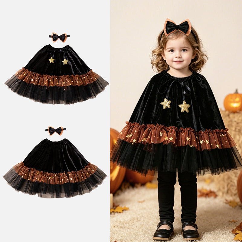 Festival Costume Set for Girls - Cape with Headband, Party Wear for Halloween and Special Occasions