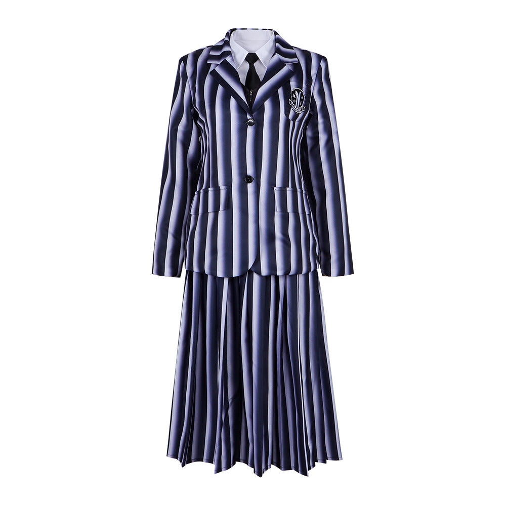 Wednesday Addams Cosplay Costume School Uniform for Women Gothic Style High Collar Black Dress, Halloween Party Outfit