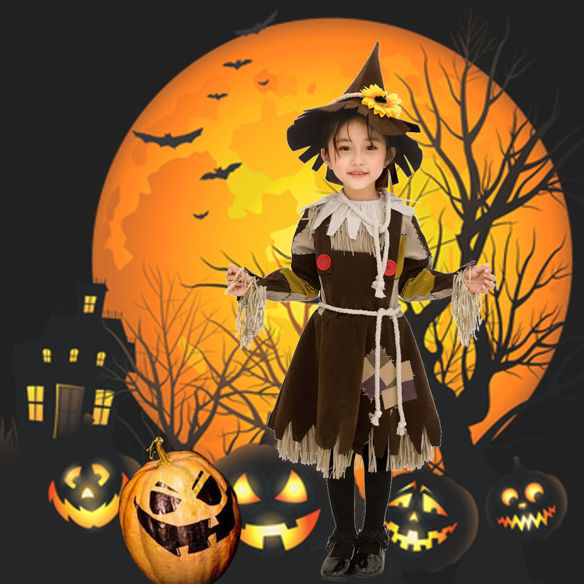 Halloween Costume Children Kindergarten Girl Little Scarecrow Drama Stage Performance Dress Wizard of Oz Princess Dress