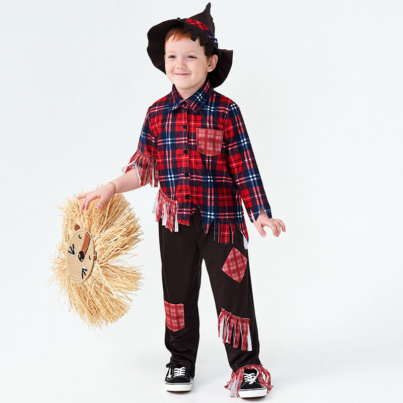 Halloween Scarecrow Cosplay Costume for Boys, Role-Playing Outfit
