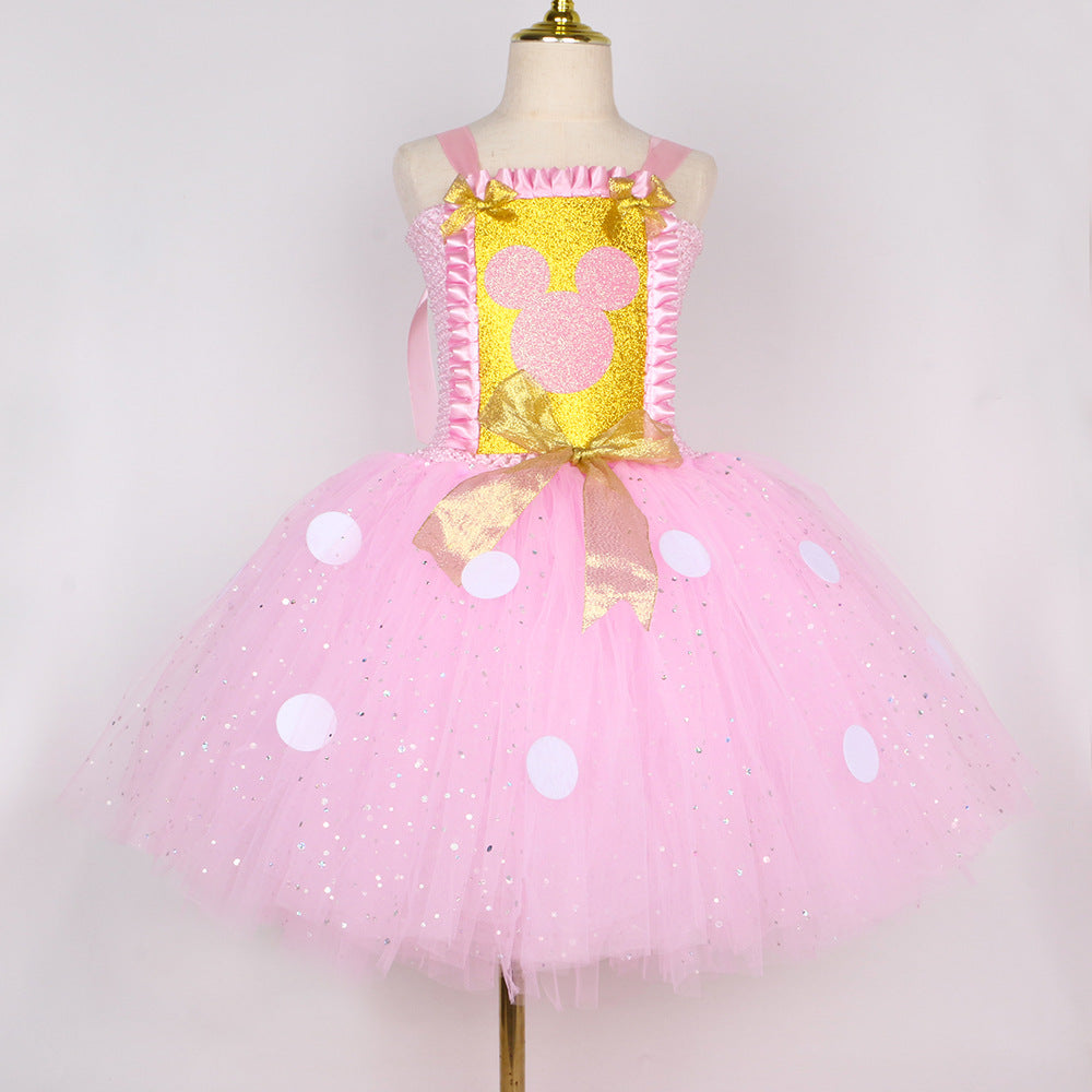 Halloween Pink Sequin Minnie Dress Children's Dress  Style Girls' Party Tulle Formal Dress Performance Costume