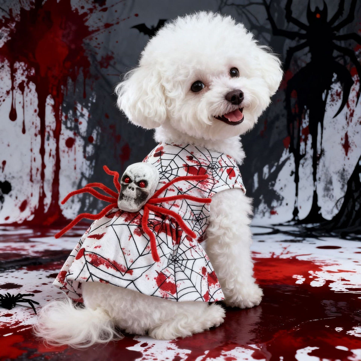 Halloween Pet Dog Dress, Bloody Spider Design for Small Dogs