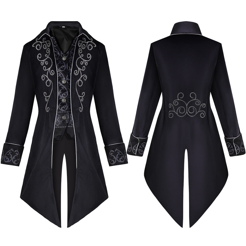 Men's Halloween Punk Retro Cosplay Coat – Gothic Medium Long Stage Performance Jacket