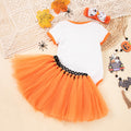 Baby Halloween Costume Cotton Short Sleeve Embroidered Witch Hat Pumpkin Romper Bowknot Handmade Set