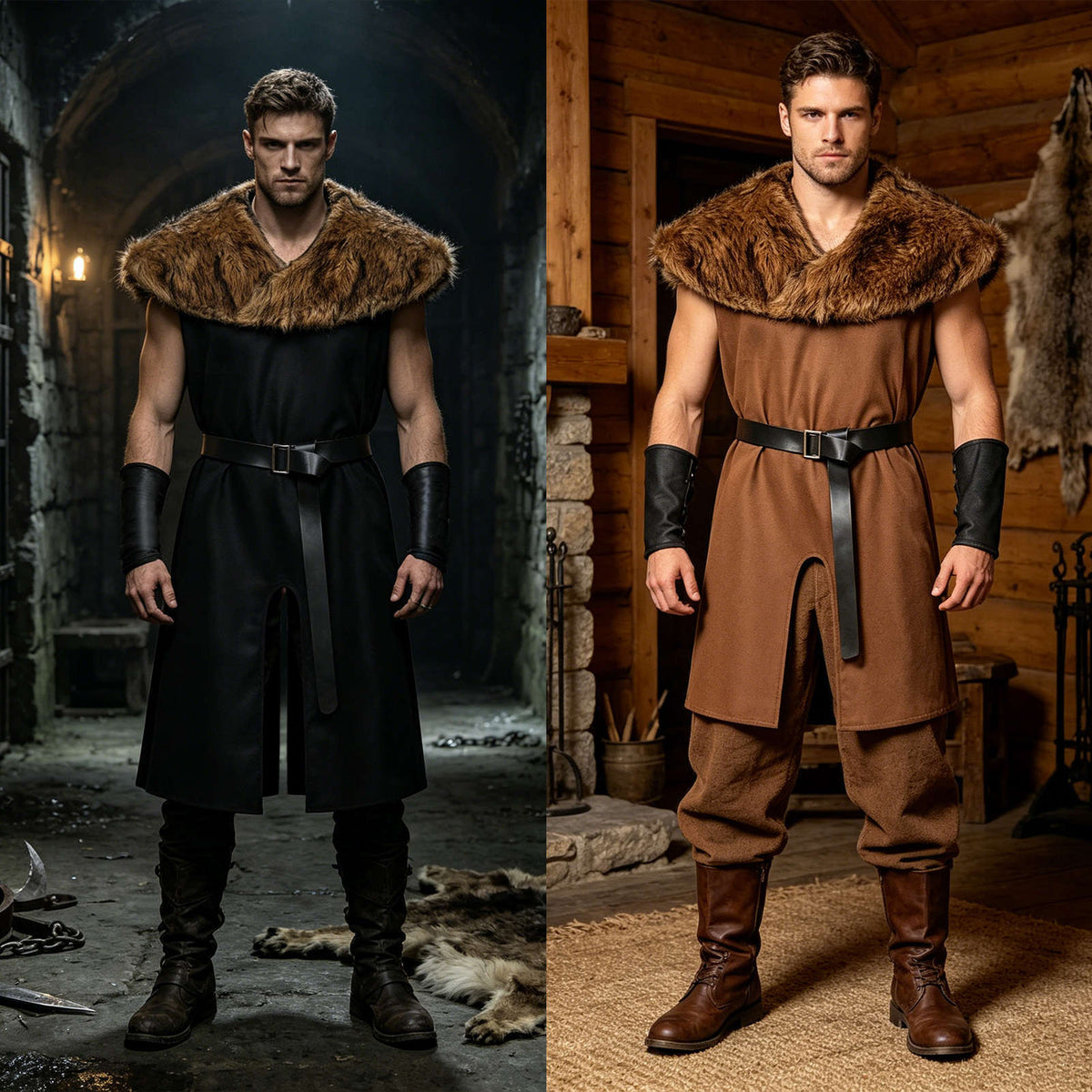 Men's Renaissance Medieval Knight Robe Viking Warrior Costume LARP Tunic Halloween Outfit