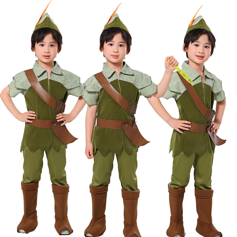 Halloween Peter Pan Cosplay Green Sprite Costume Children's Stage Performance Clothing