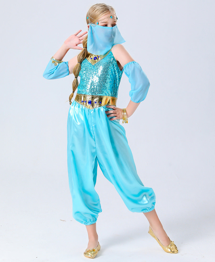 Halloween Children's Jasmine Princess Aladdin Lamp Performance Costume Cosplay Full Set Dance Outfit