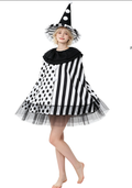 Adult Halloween Harley Quinn Witch Cape Cosplay Robe – Black and White Stage Performance Cloak