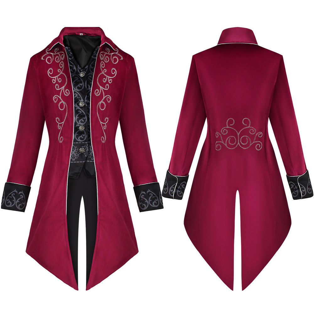 Men's Halloween Punk Retro Cosplay Coat – Gothic Medium Long Stage Performance Jacket