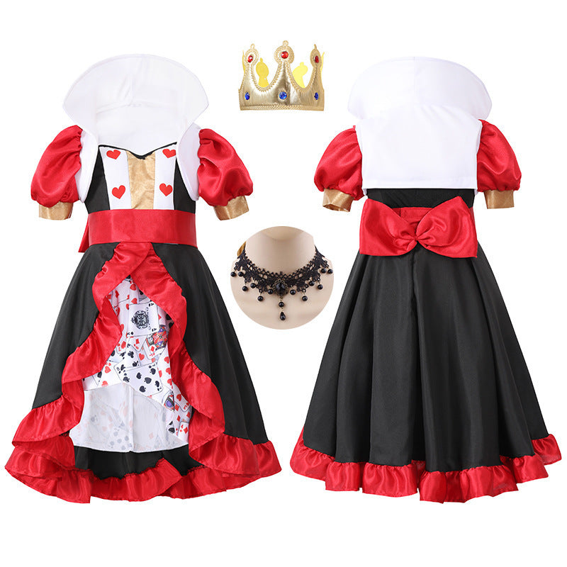 Halloween Costume Children's Poker Queen with Crown Girl Stage Performance Fairy Princess Dress