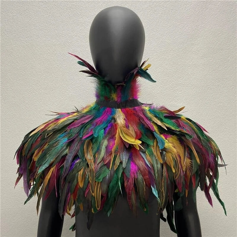 Halloween Gothic Feather Cloak Cock Feather Scarf Cock Feather Fake Collar Makeup Ball Shawl