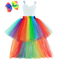 Halloween Children's Mesh Dress Rainbow Trail Tutu Dress Festival Party Performance Wear for Girls Puffy Princess Dress