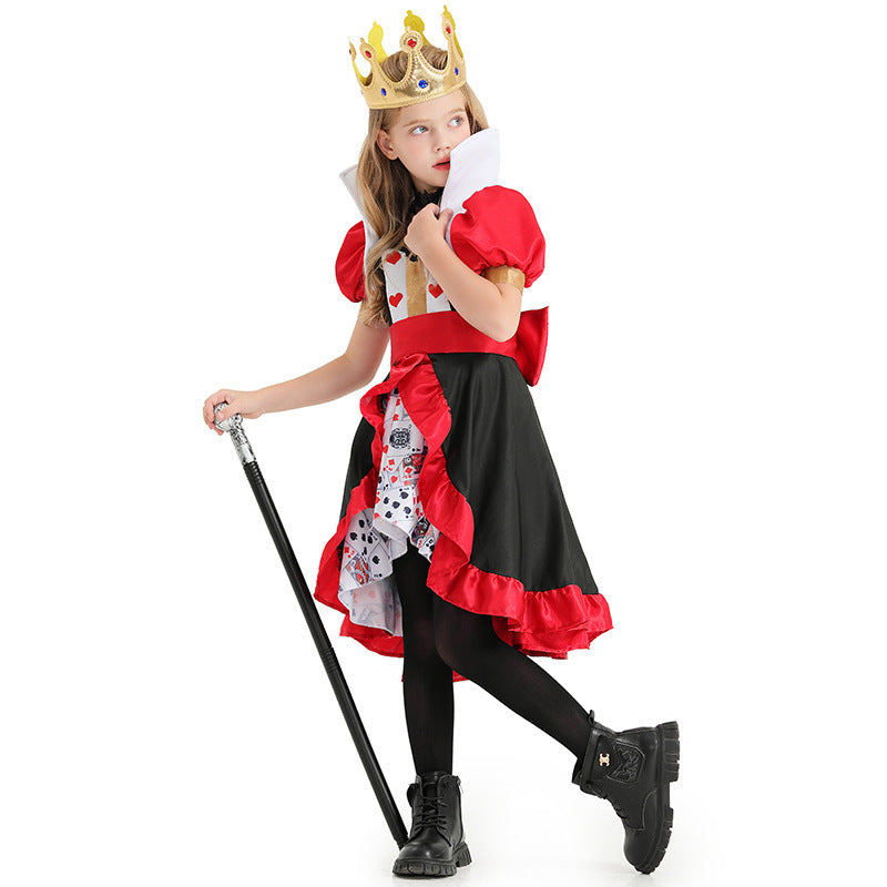 Halloween Costume Children's Poker Queen with Crown Girl Stage Performance Fairy Princess Dress