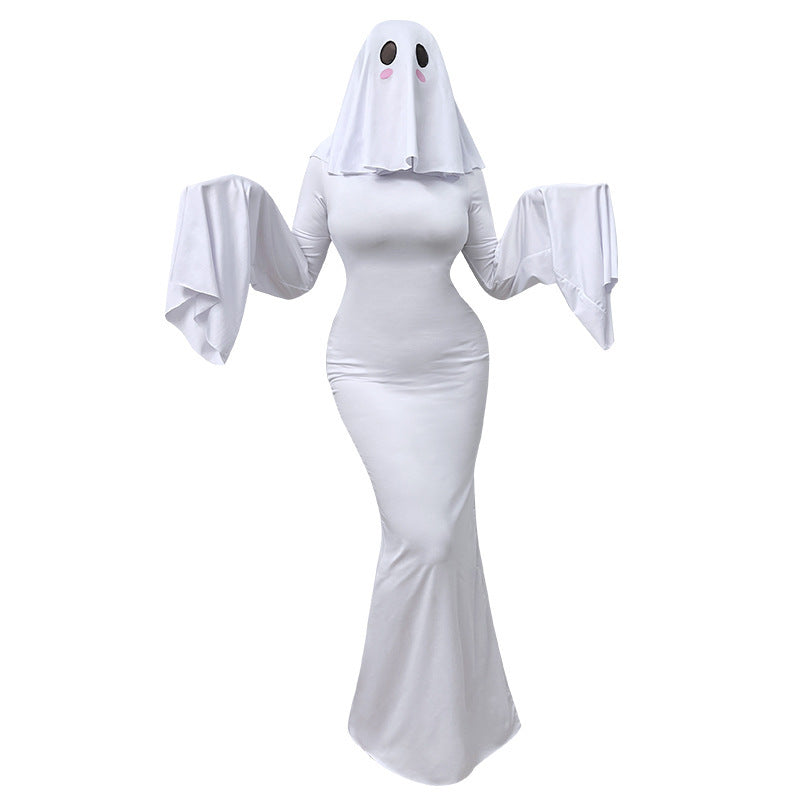 Halloween Fashion Ghost Girl Cosplay Dress Cute Ghost Costume for WomenAnime Style Long Sleeve Dress with Lace Details