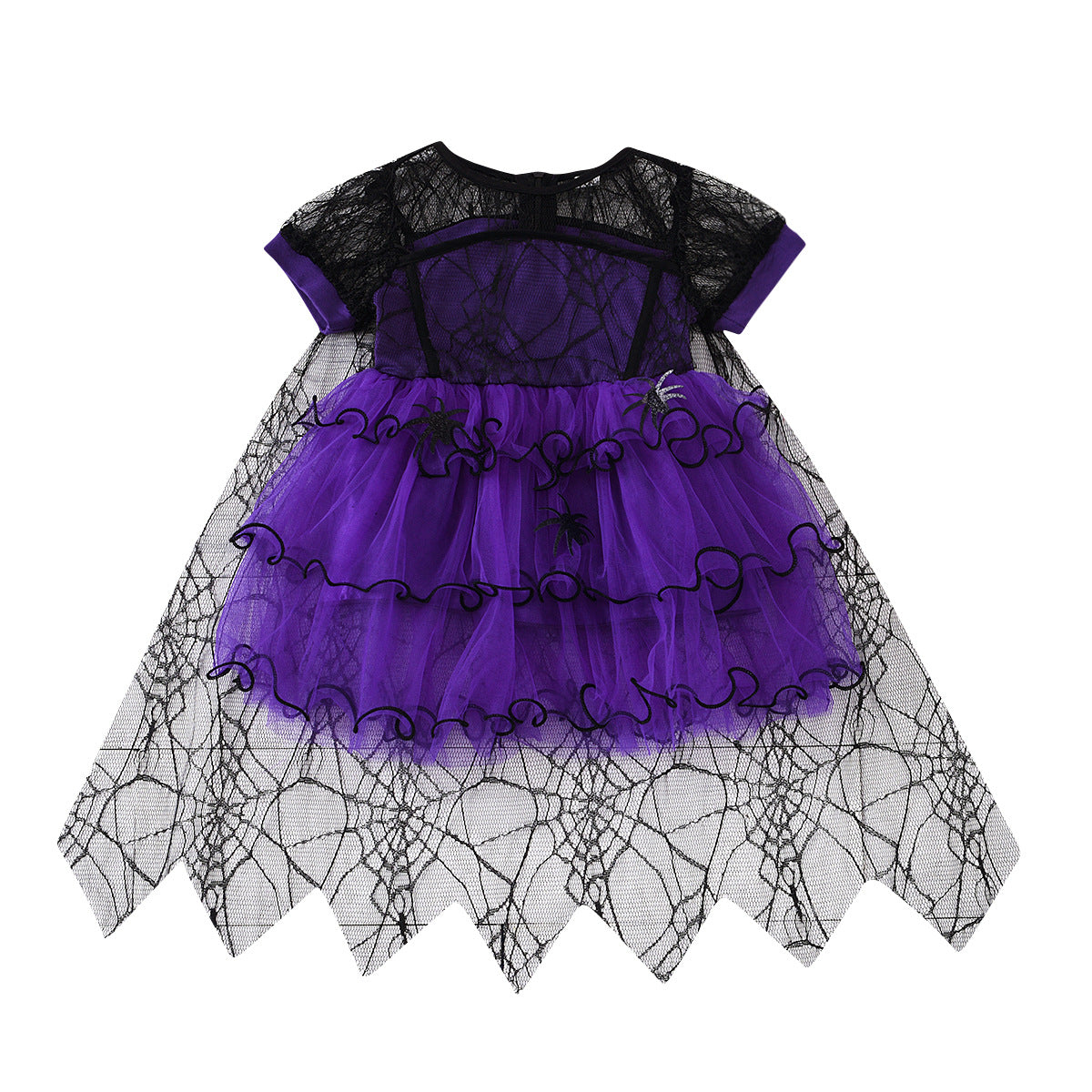 Girls' Halloween Party Dress Purple Yellow Tulle Cake Sleeve Cape Dress Princess Dress