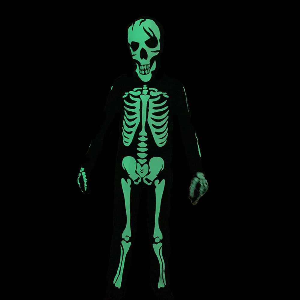 Children's New High-End Glow-in-the-Dark Horror Skull Skeleton Costume for Halloween Party Cosplay Clothing