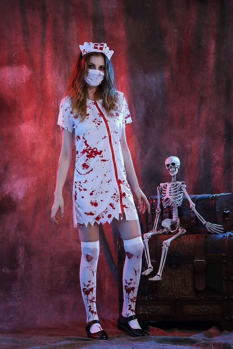 Halloween Horror Bloody Nurse Costume Zombie Adult Women's Doctor Outfit Couple