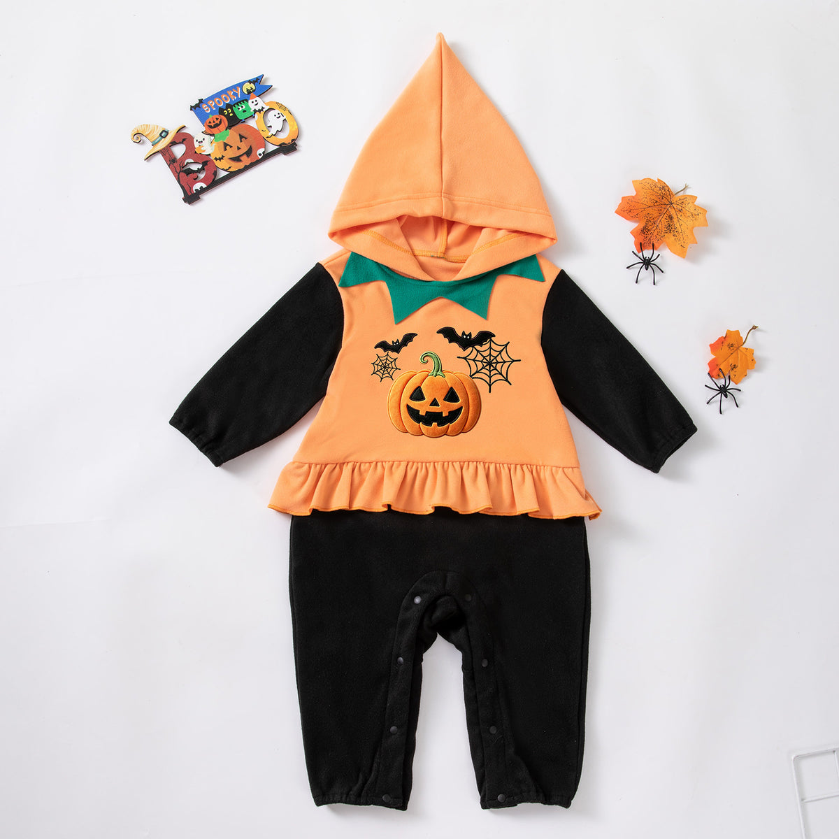 Halloween Festival Elements Exclusive BabyToddler Party Outfit with Hooded Long Sleeve Bodysuit Pumpkin Design Costume