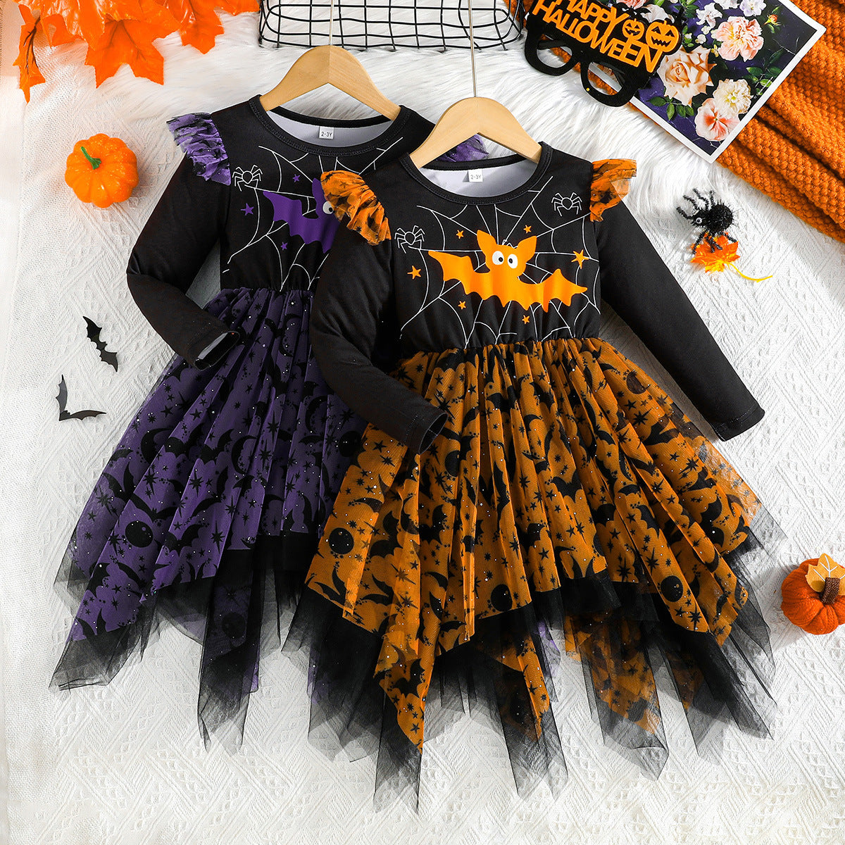 Halloween Kids Costume Girl Bat Dress Kindergarten Cos Princess Dress Little Witch Performance