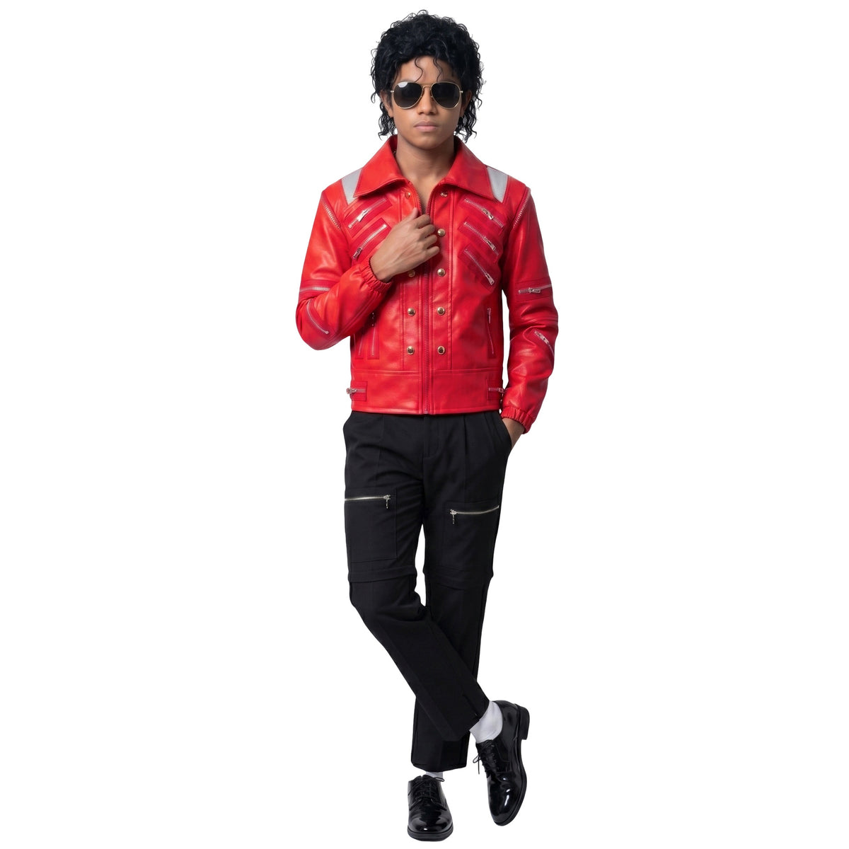 Children's Jackson Red Leather Jacket Cosplay Costume Tap Dance MJ Dance Halloween Performance Outfit