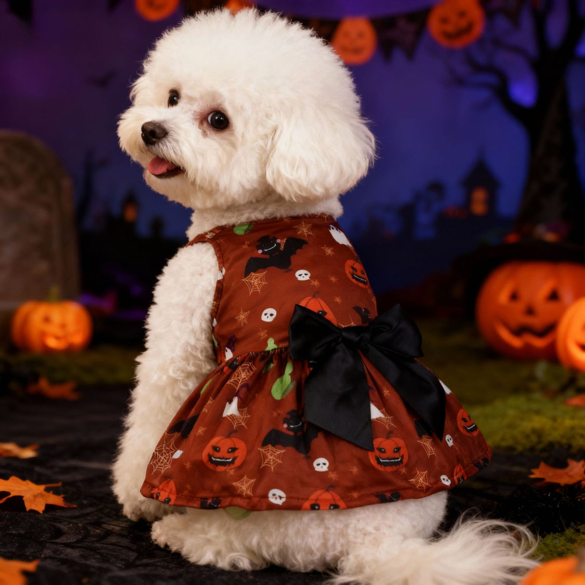 Pet Halloween Costume Dog Clothes Pumpkin Dress Bat Dress Festival Bat Outfit for Dogs