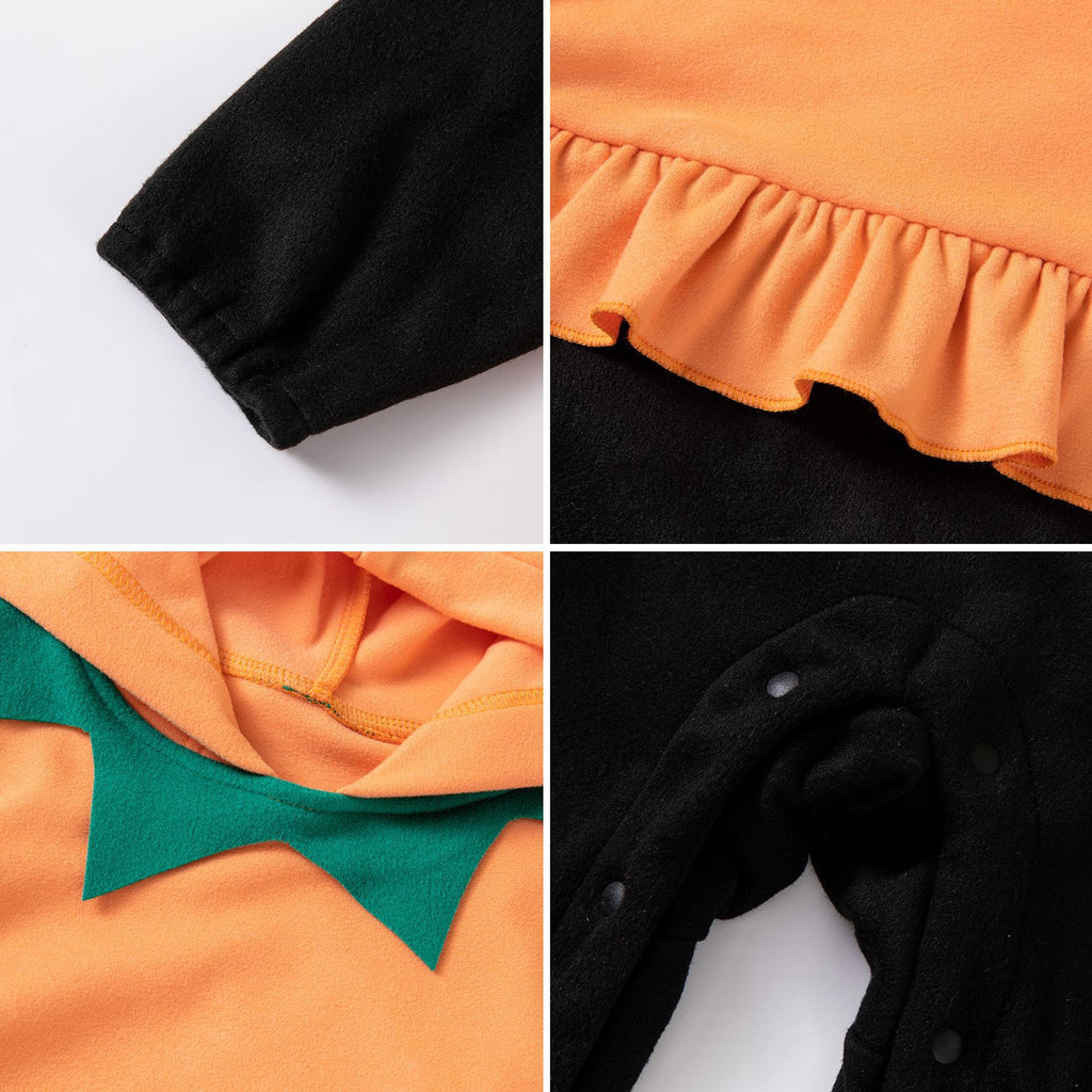 Halloween Festival Elements Exclusive BabyToddler Party Outfit with Hooded Long Sleeve Bodysuit Pumpkin Design Costume