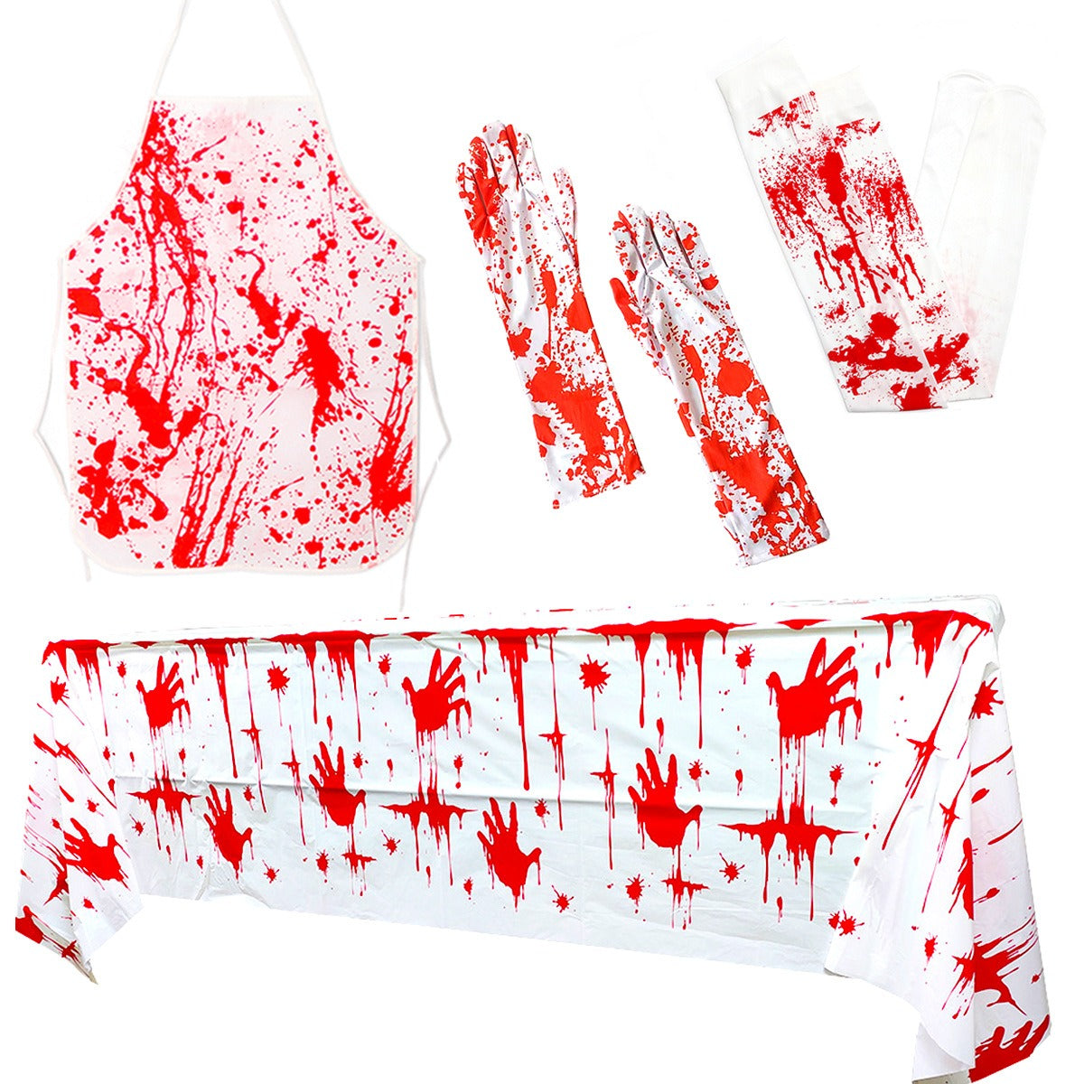 Halloween Horror Blood Prop Set – Handprint Gloves Socks Apron Masquerade Costume Accessories