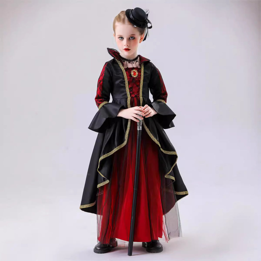 Halloween Kids Dark Princess Dress Cosplay Vampire Witch Costume Stage Performance Outfit
