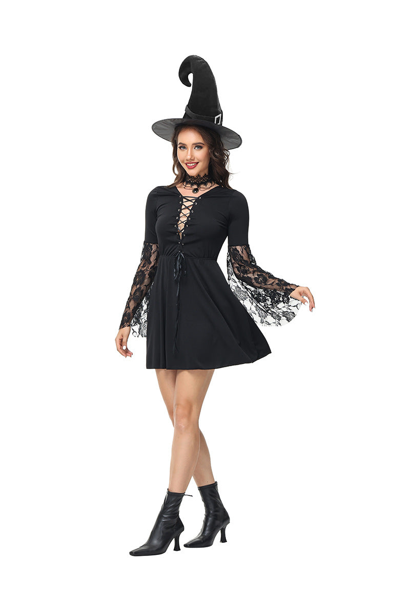 Halloween Costume Wizard Performance Robe Short Cape Magic Witch Party Outfit