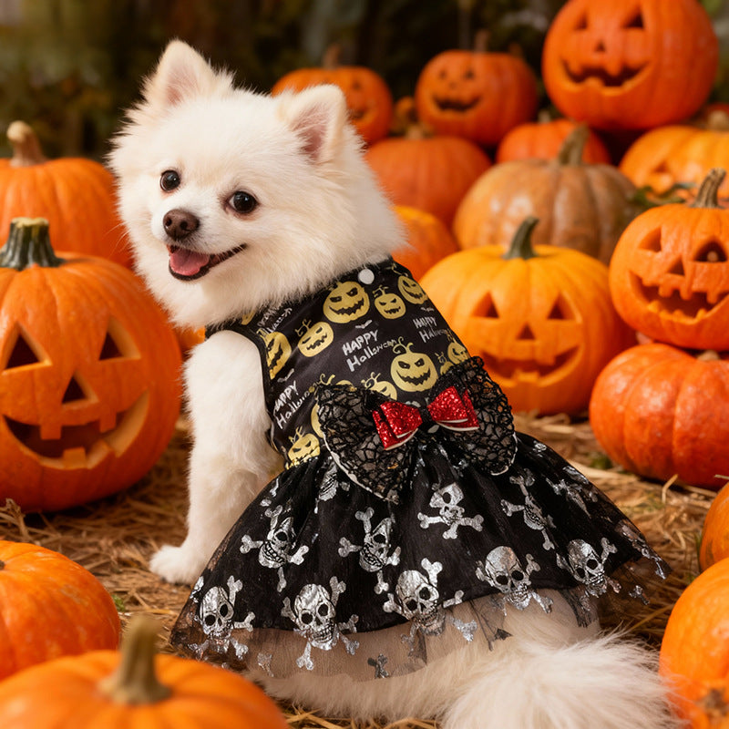 Halloween Pet Dog Cat Costume Mesh Pumpkin Dress for Medium and Small Dogs
