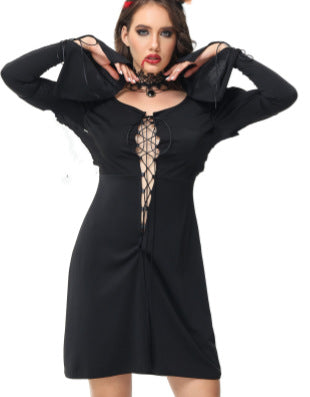 Halloween Gothic Dark Devil Wings Witch Costume Cosplay Wizard Performance Outfit