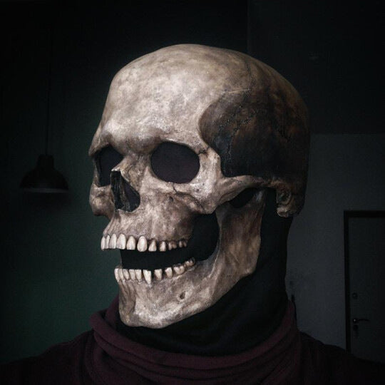 Halloween Skull Mask with Movable Mouth – Full Head Skull Headcover Horror Prop