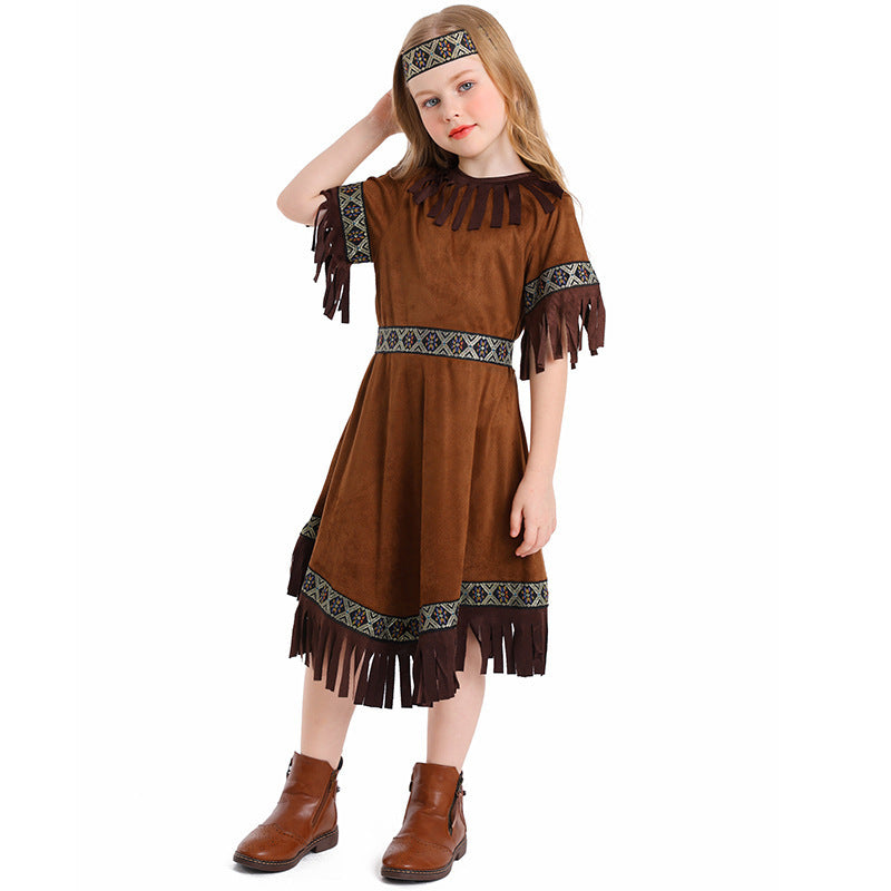 Halloween Native Tribal Fringe Dress Indigenous Stage Performance Ethnic Costume