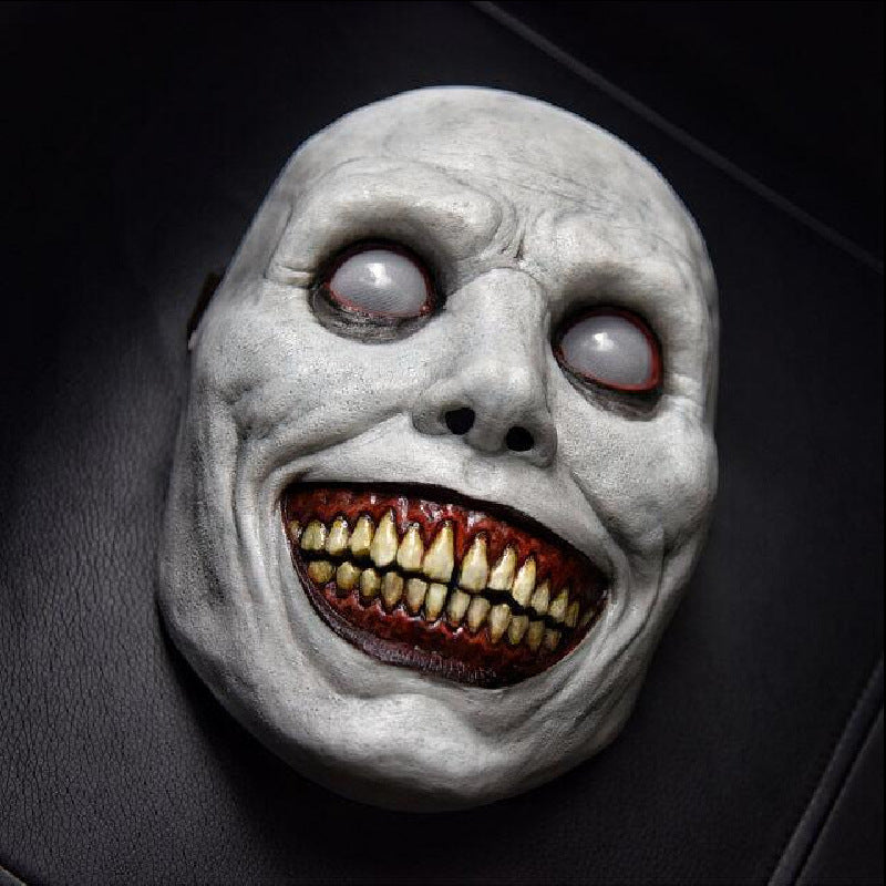 Halloween Horror Exorcist Smile Devil Latex Mask – White-Eyed Demon Headgear Cosplay Prop