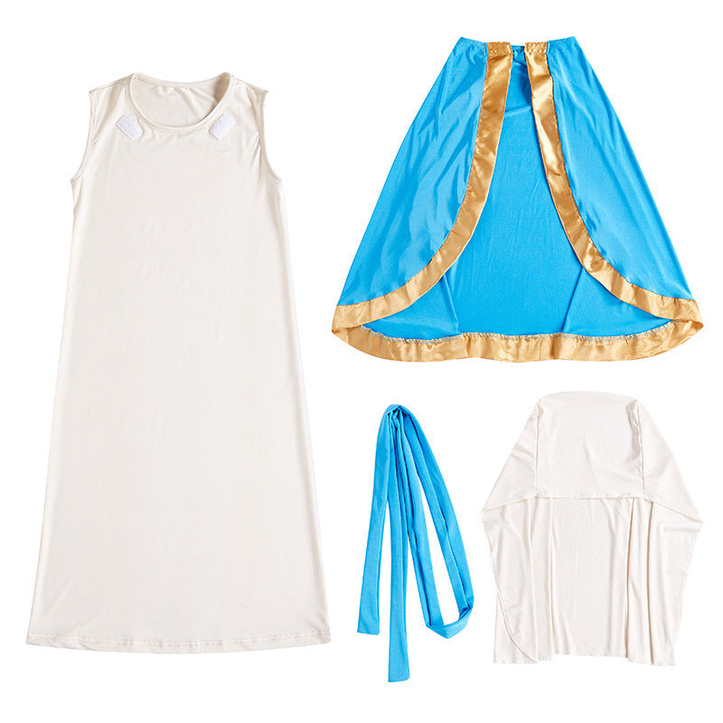 Halloween Costume Shepherd Sleeveless Long Robe Shawl Ancient Parent-Child Beige Blue Clothing