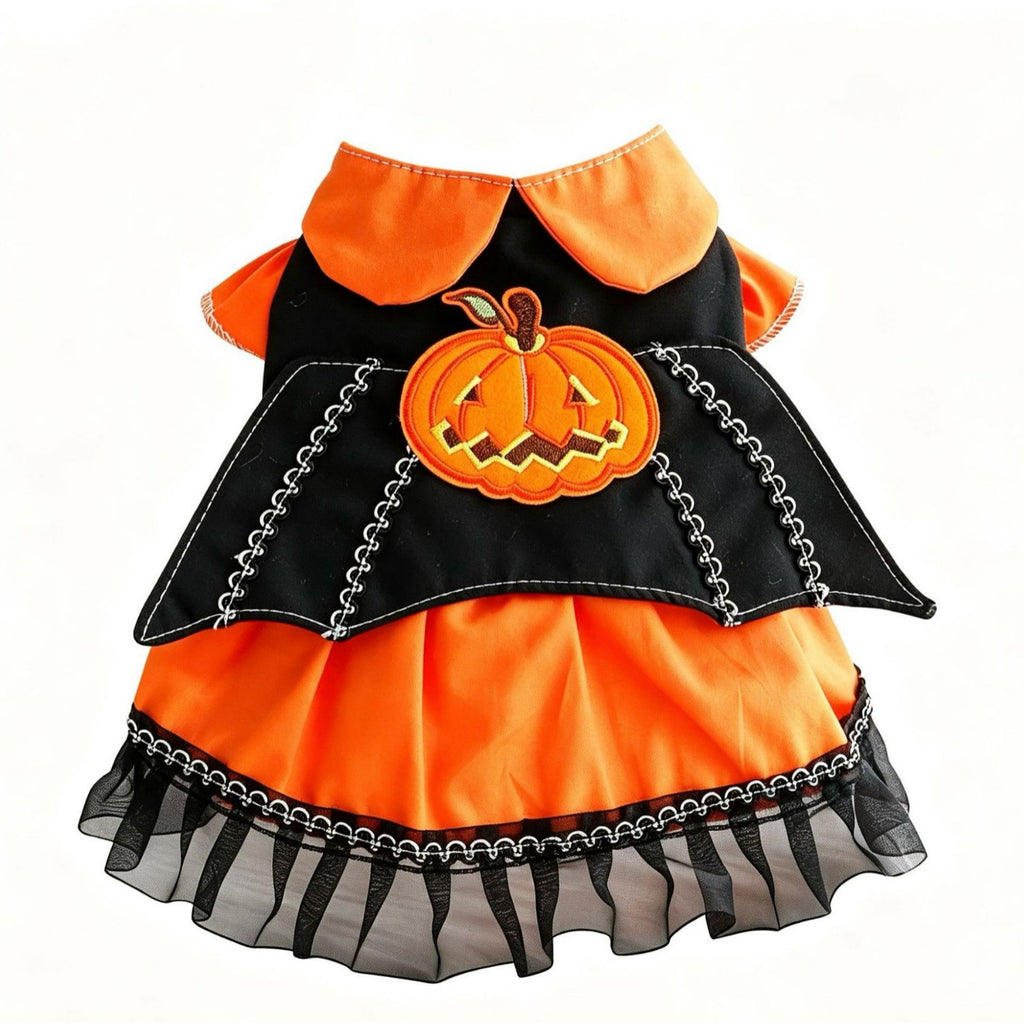 Halloween Pumpkin Outfit for Dogs and Cats Pet Costume Small Dog Party Dress