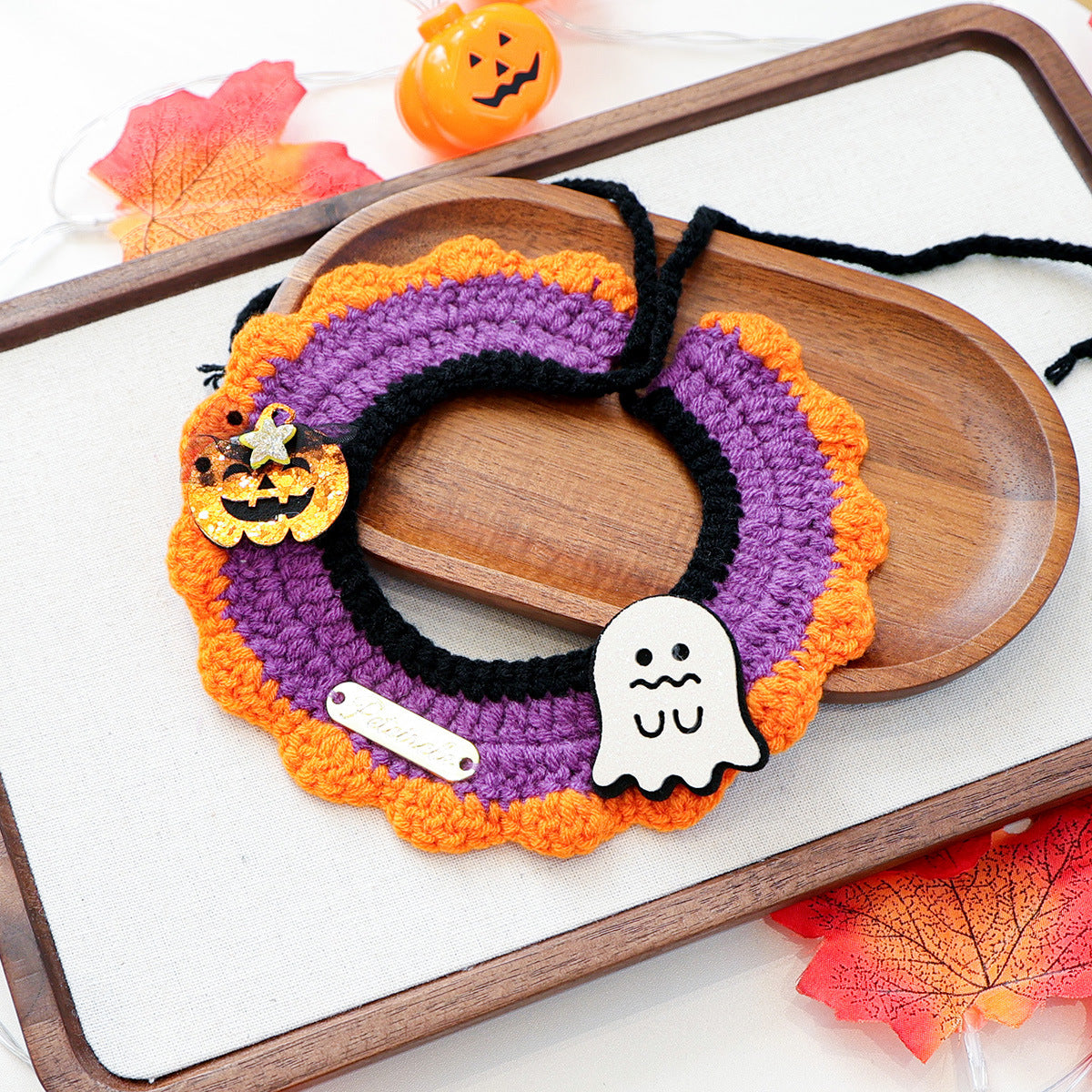 Pet Cat Dog Halloween Cartoon Knit Scarf, Cat Bib & Pet Accessories