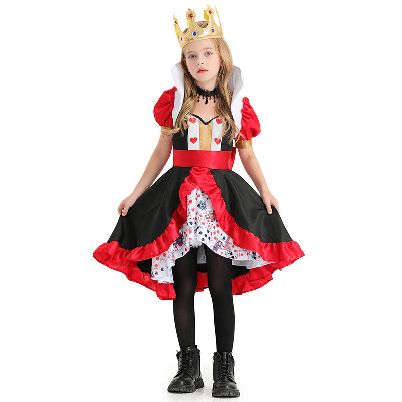 Halloween Costume Children's Poker Queen with Crown Girl Stage Performance Fairy Princess Dress