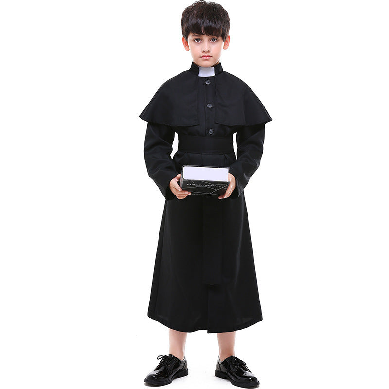 Halloween Choir Pastor Cosplay Costume for Boys, Black Role Play Outfit