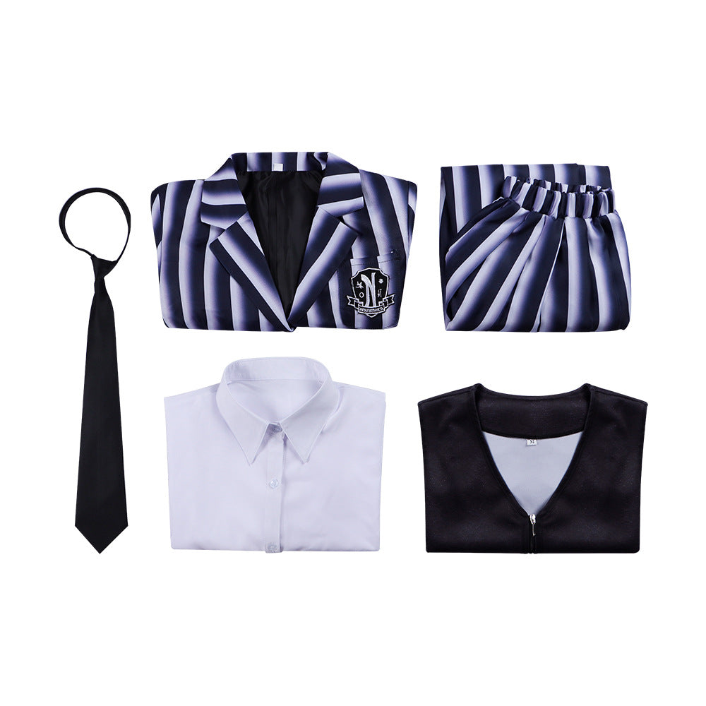 Wednesday Addams Cosplay Costume School Uniform for Women Gothic Style High Collar Black Dress, Halloween Party Outfit