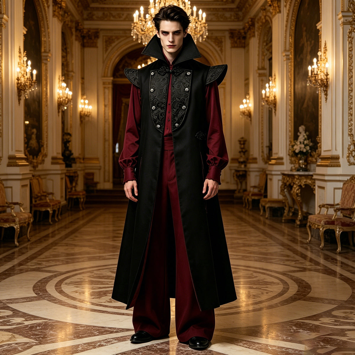 Halloween Vintage Royal Style High Neck Long Vest Jacket Dark Noble Earl Stage Cosplay Medieval Performance