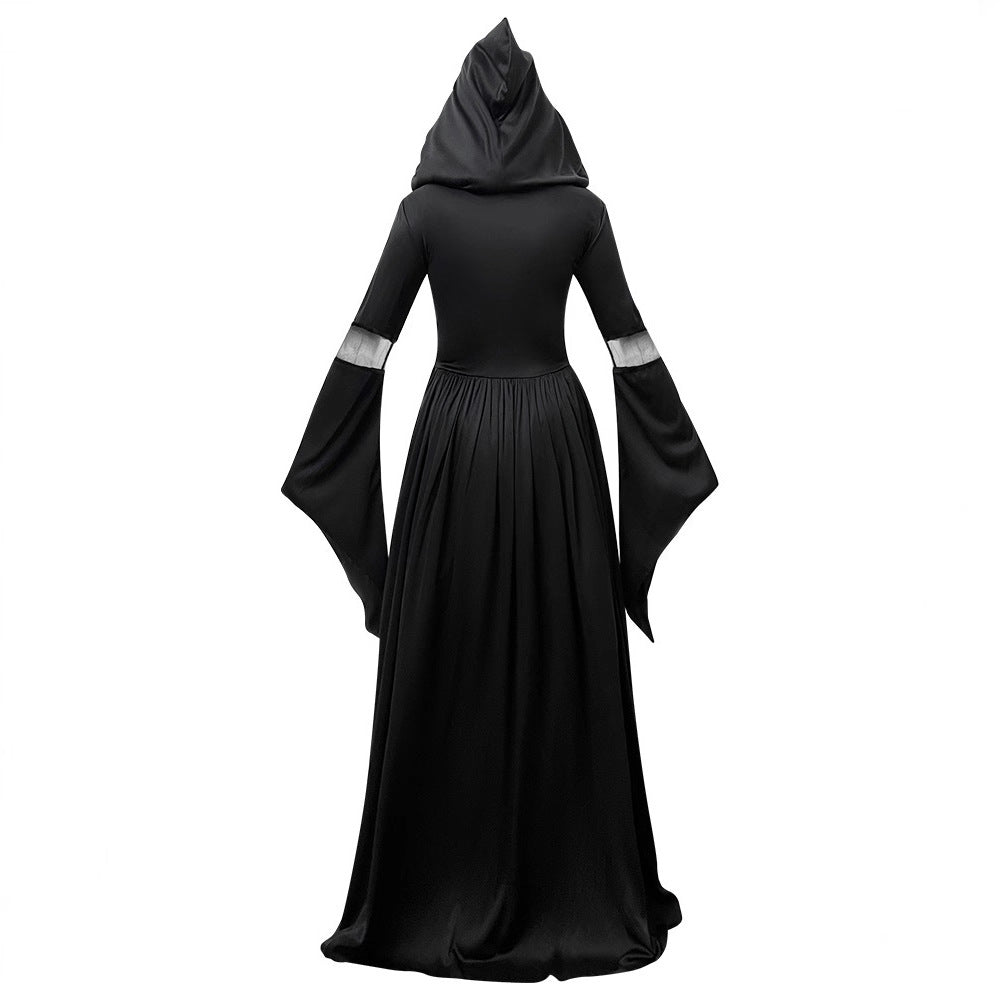 Hooded Skull Witch Costume Dress for Women, Halloween Cosplay Stage Performance Outfit