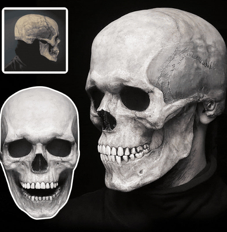 Halloween Skull Mask with Movable Mouth – Full Head Skull Headcover Horror Prop